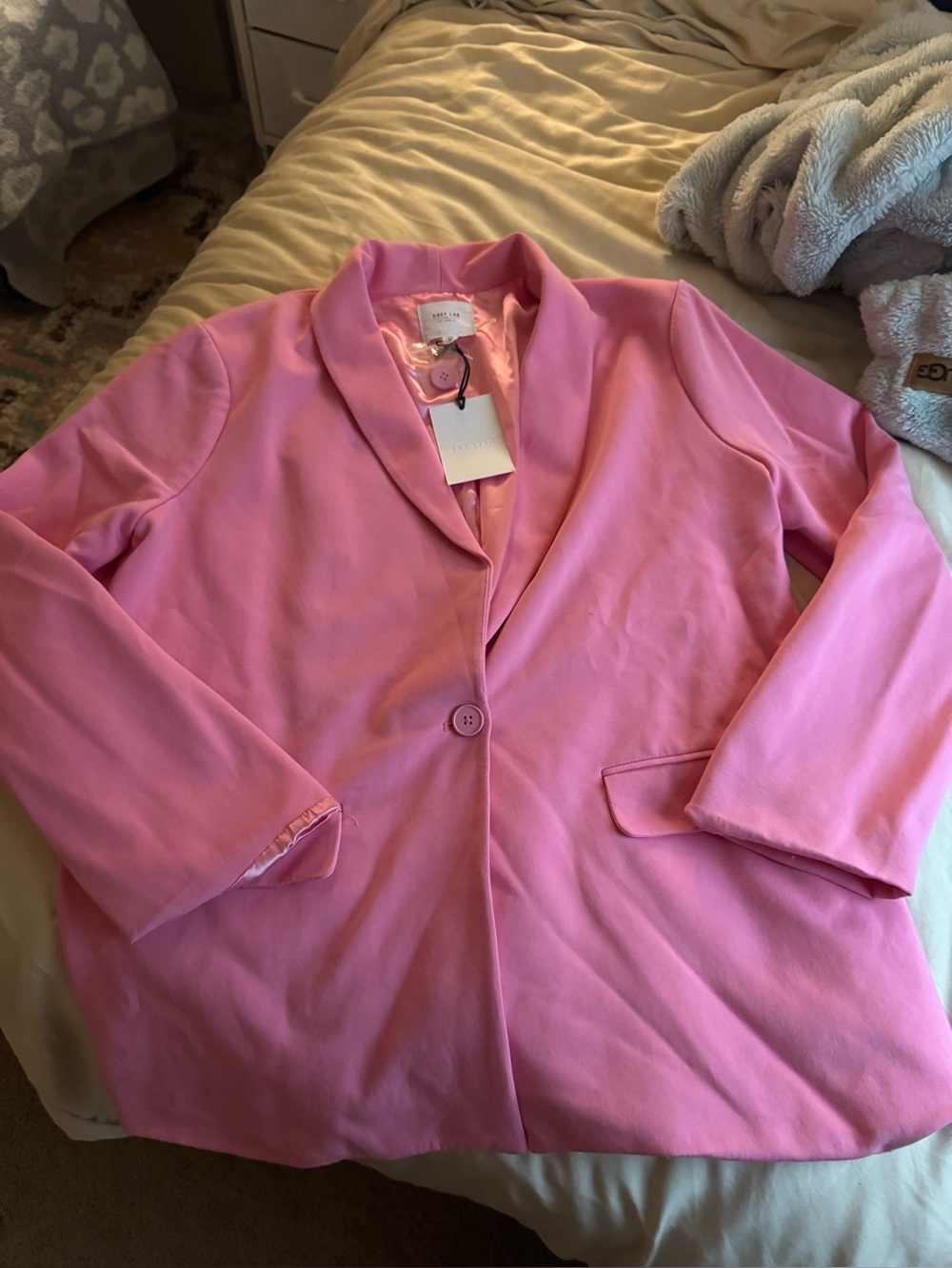 GREY LAB Pink Single-Button Shawl Collar Blazer